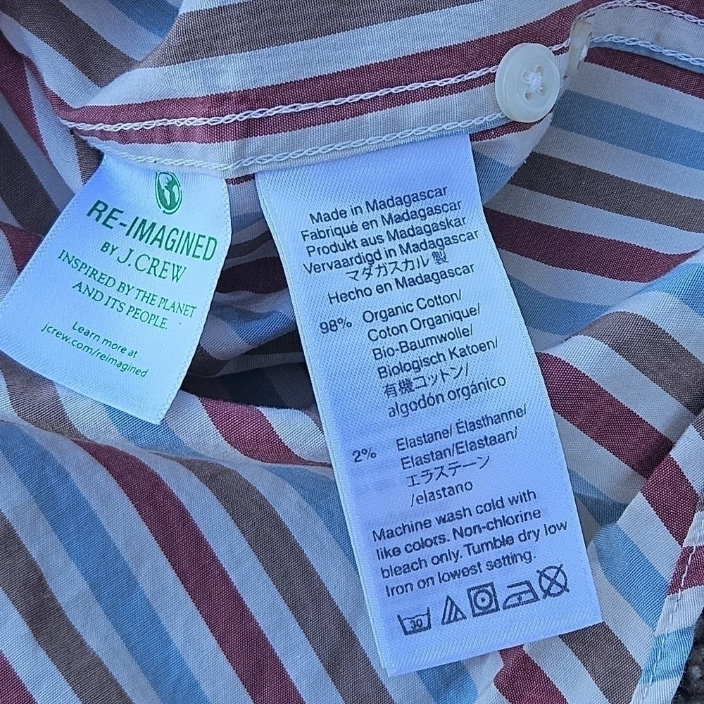 J.Crew Untucked Slim Organic Cotton Stretch Secret Wash Poplin Striped Shirt S